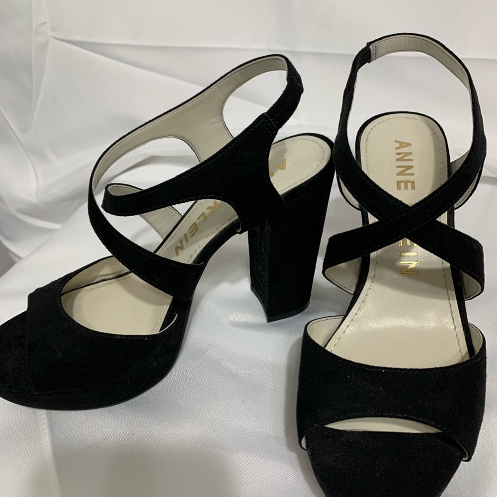 Anne Klein black suede heels, size 7-1/2
